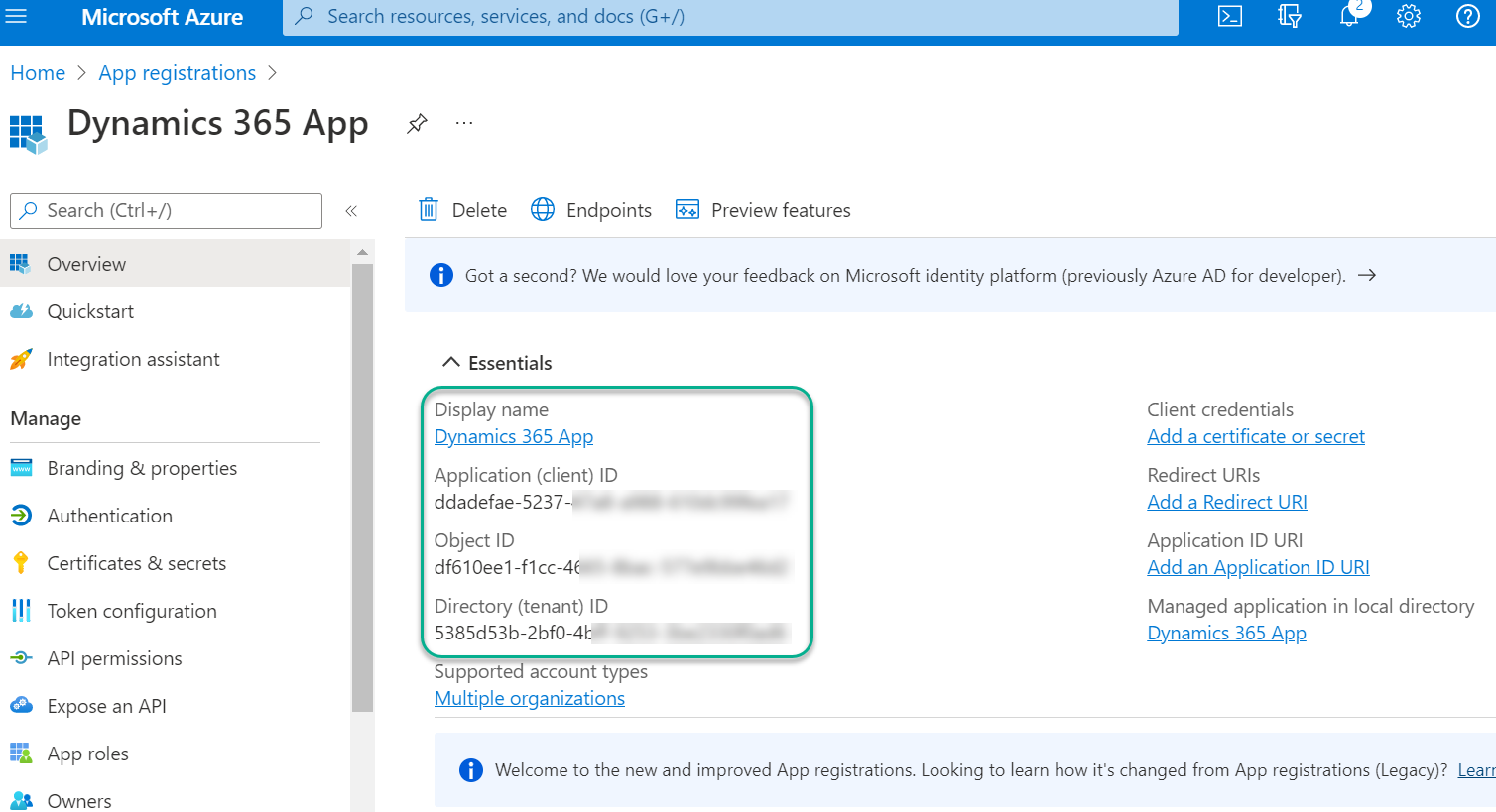 Register an App in Azure Active Directory for Dynamics 365 CE Online